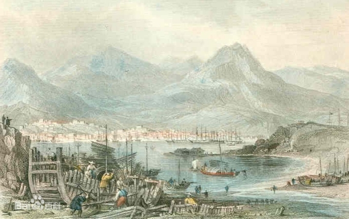 홍콩섬 북쪽 구룡반도에서 바라본 홍콩섬의 모습. 1841년 1차 아편전쟁의 패배로 영국의 식민지가 되었다. 바이두캡쳐.