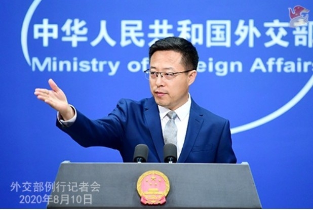 중국외교부 자오리젠 (赵立坚) 대변인이 10일 정례브리핑을 하고 있다, 중국외교부 홈페이지 캡쳐.