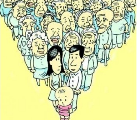 중국인구 노령화를 풍자한 카툰. 바이두바이커캡쳐.