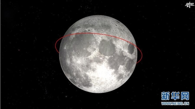 중국의 달토양 채취선 창어5호가 안착한 달상공 200Km 안정 저궤도 개념도. 신화왕 캡쳐.