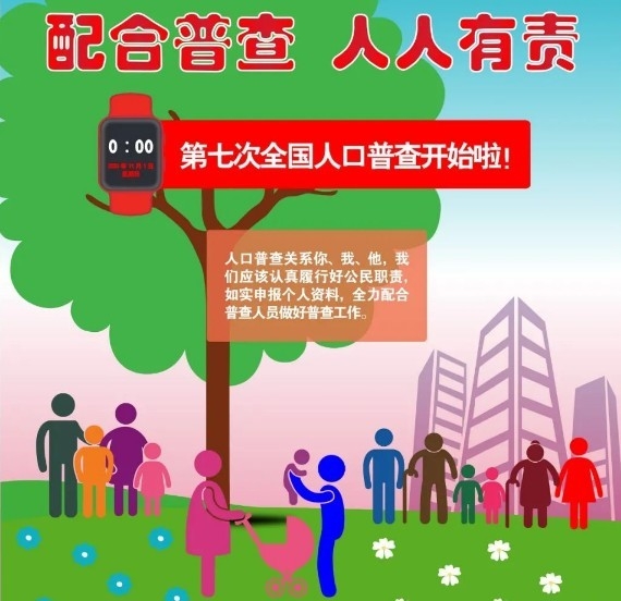 10년만에 실시되는 제 7차 중국인구조사 포스터. ' 인구조사협조는 시민의 의무 ' 라는 독려문귀가 이채롭다. 펑파이 신원 캡쳐.