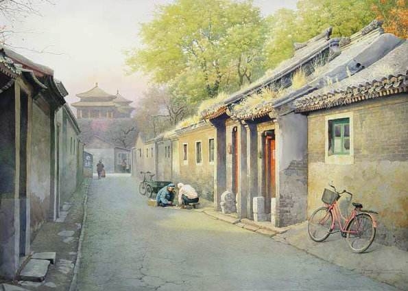 중국 베이징의 옛 골목인 후통을 묘사한 그림.