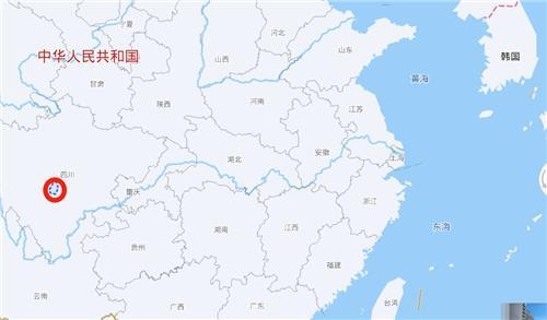 규모 5.6 지진 발생한 중국 쓰촨 루딩현(붉은 원 지점). 사진=연합뉴스/한중21 제휴사