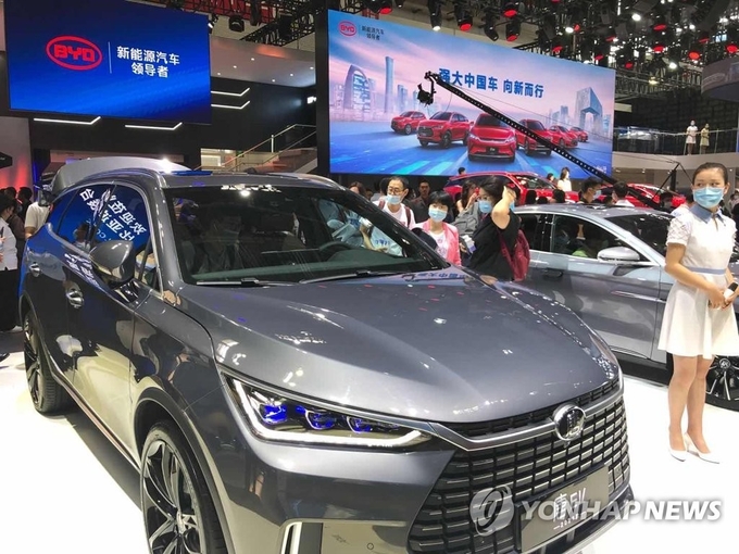 <strong>중국 전기차 업체 비야디(BYD)의 '당(唐) EV'. 사진=연합뉴스/한중21 제휴사</strong>