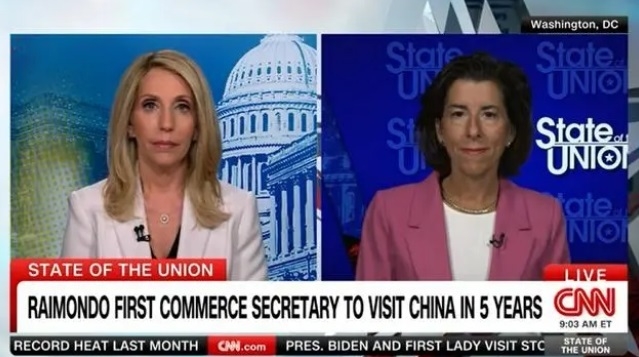 CNN 시사 프로에 출연한 지나 러몬도 미국 상무장관. 사진=중국 포털 바이두 캡처 
