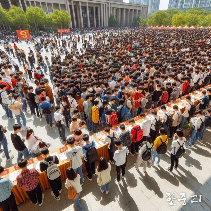중국 대학행사에 몰리는 학생들 이미지 AI제작