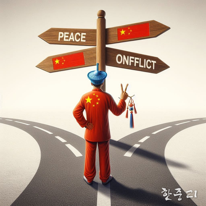 지구촌을 전운이 감싸고 있다. 중국은 과연 어디로 갈 것인지 관심을 모은다. AI제작 이미지