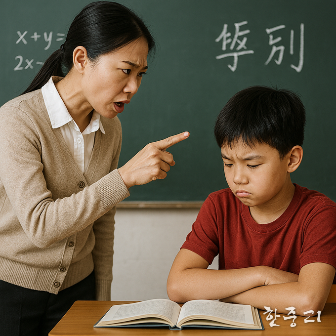 중국에서 교사의 지도권한에 대한 논란이 뜨겁다. 일단 교사의 지도권은 인정돼야 한다는 게 주류 목소리다. 이미지 = AI제작